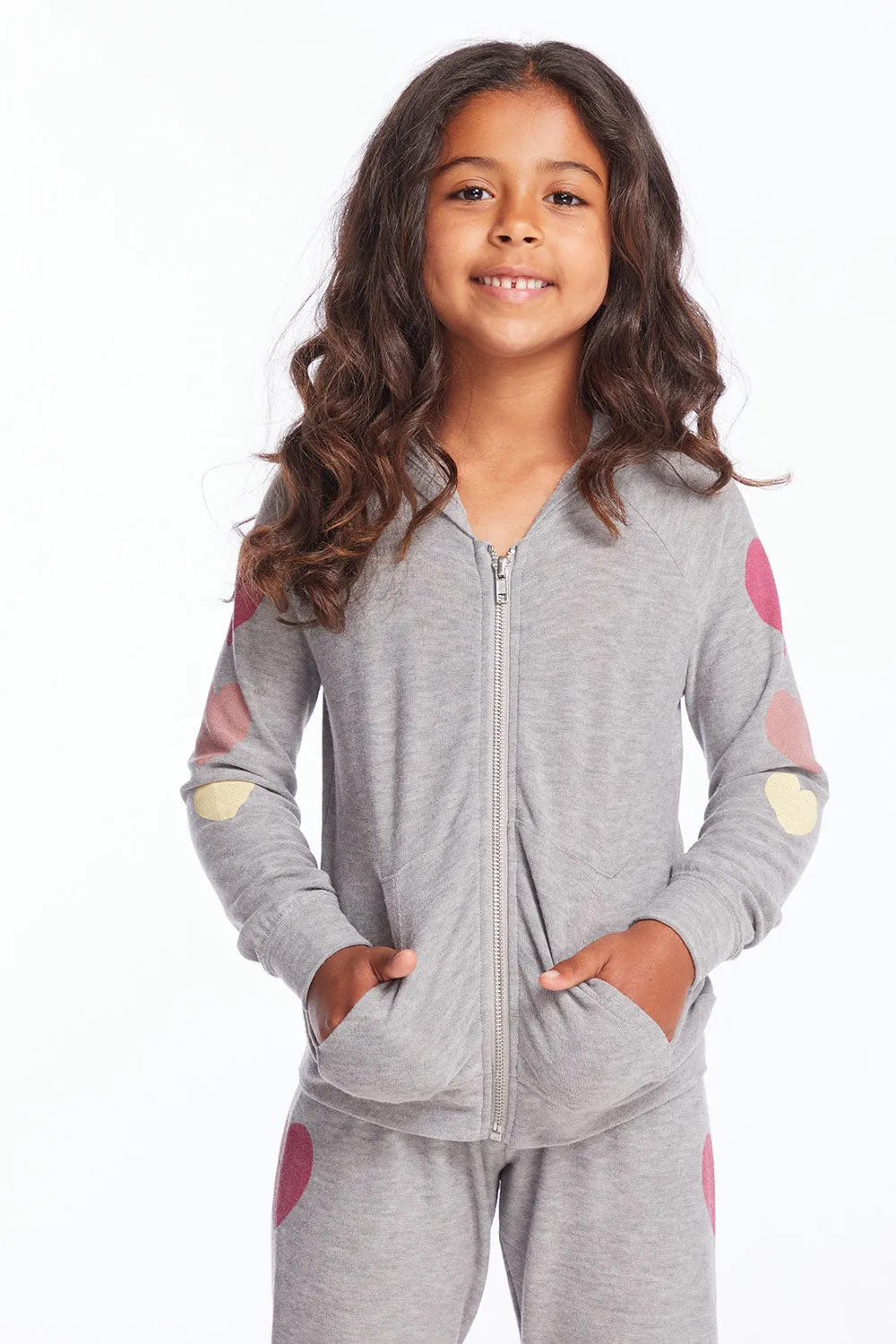 Multi Hearts Girls Zip Up Hoodie sold by Chaser product image thumbnail 3