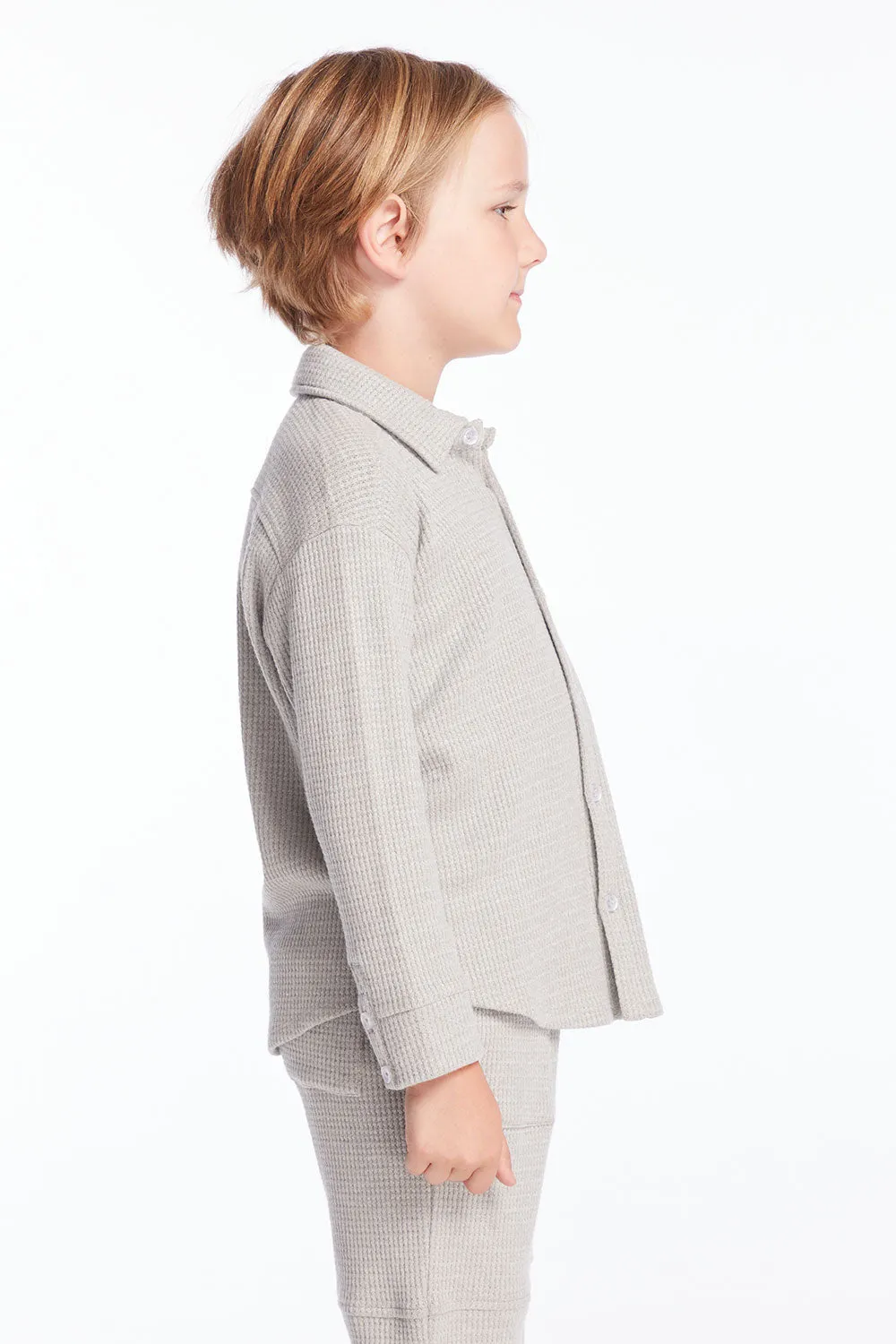 Boys Heather Grey Long Sleeve Button Down Collar Shirt sold by Chaser product image thumbnail 2