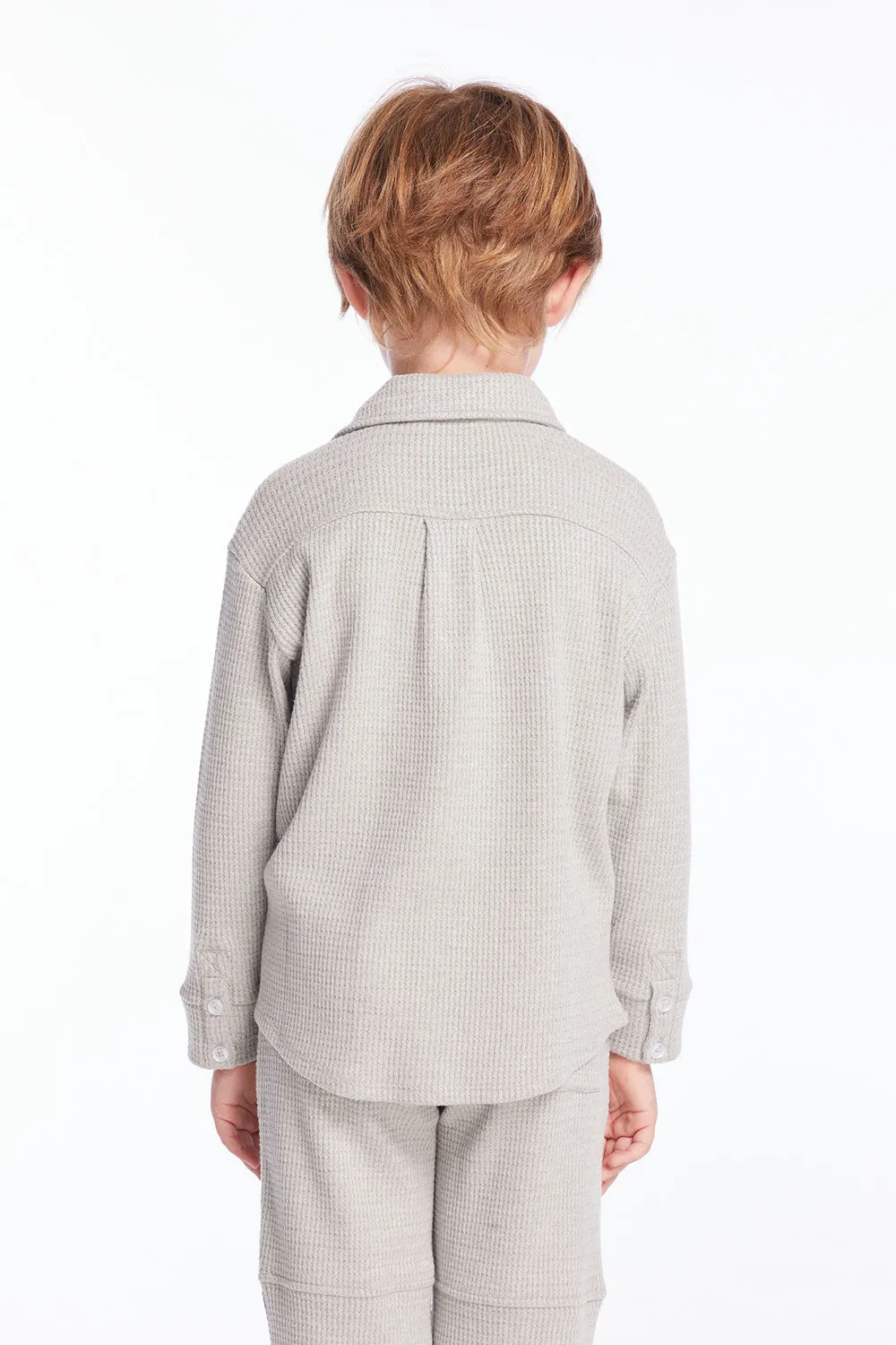 Boys Heather Grey Long Sleeve Button Down Collar Shirt sold by Chaser product image thumbnail 3