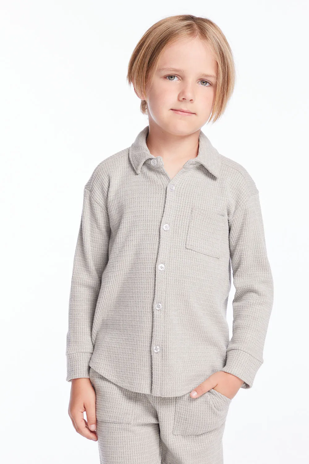 Boys Heather Grey Long Sleeve Button Down Collar Shirt sold by Chaser