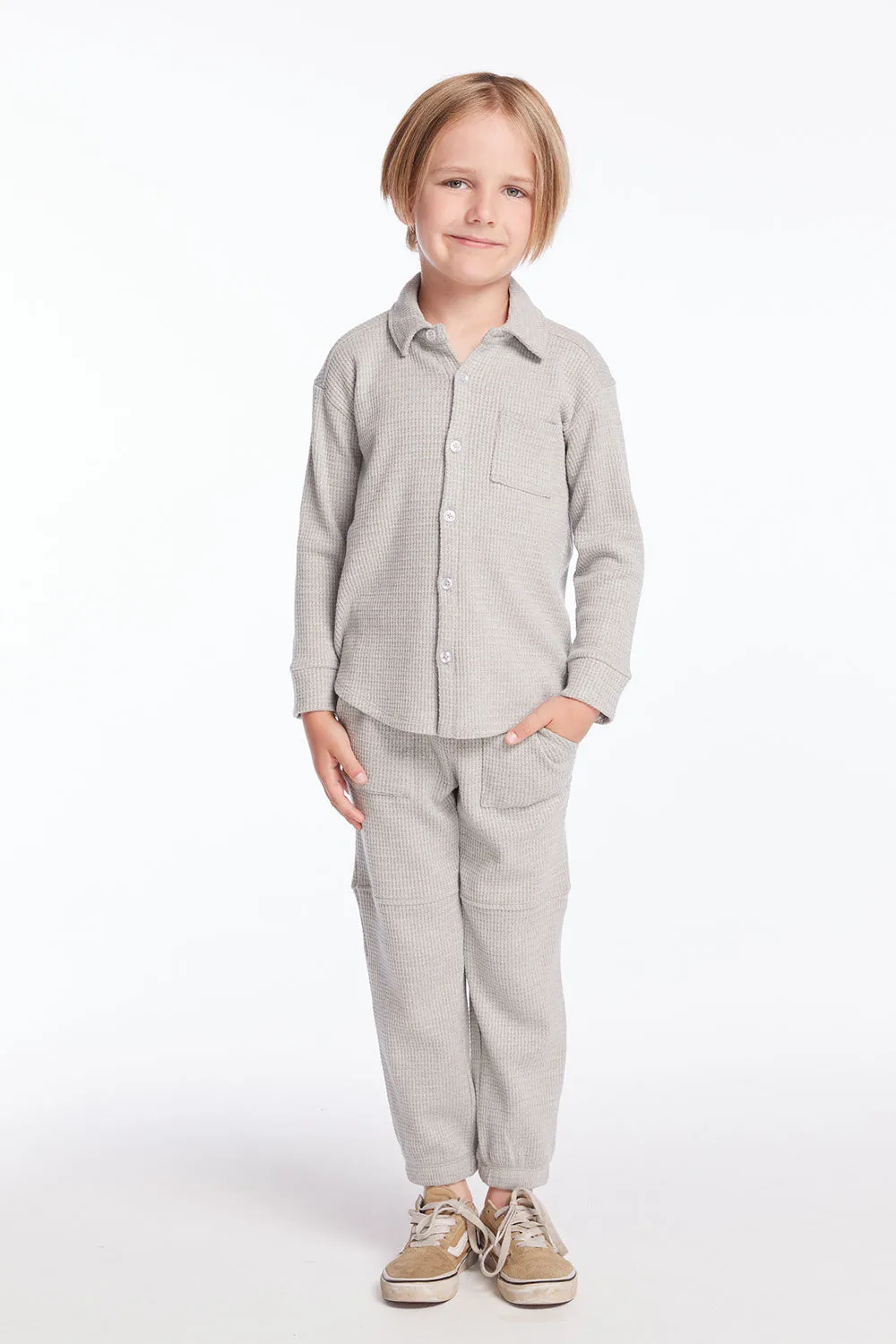Boys Heather Grey Long Sleeve Button Down Collar Shirt sold by Chaser product image thumbnail 4