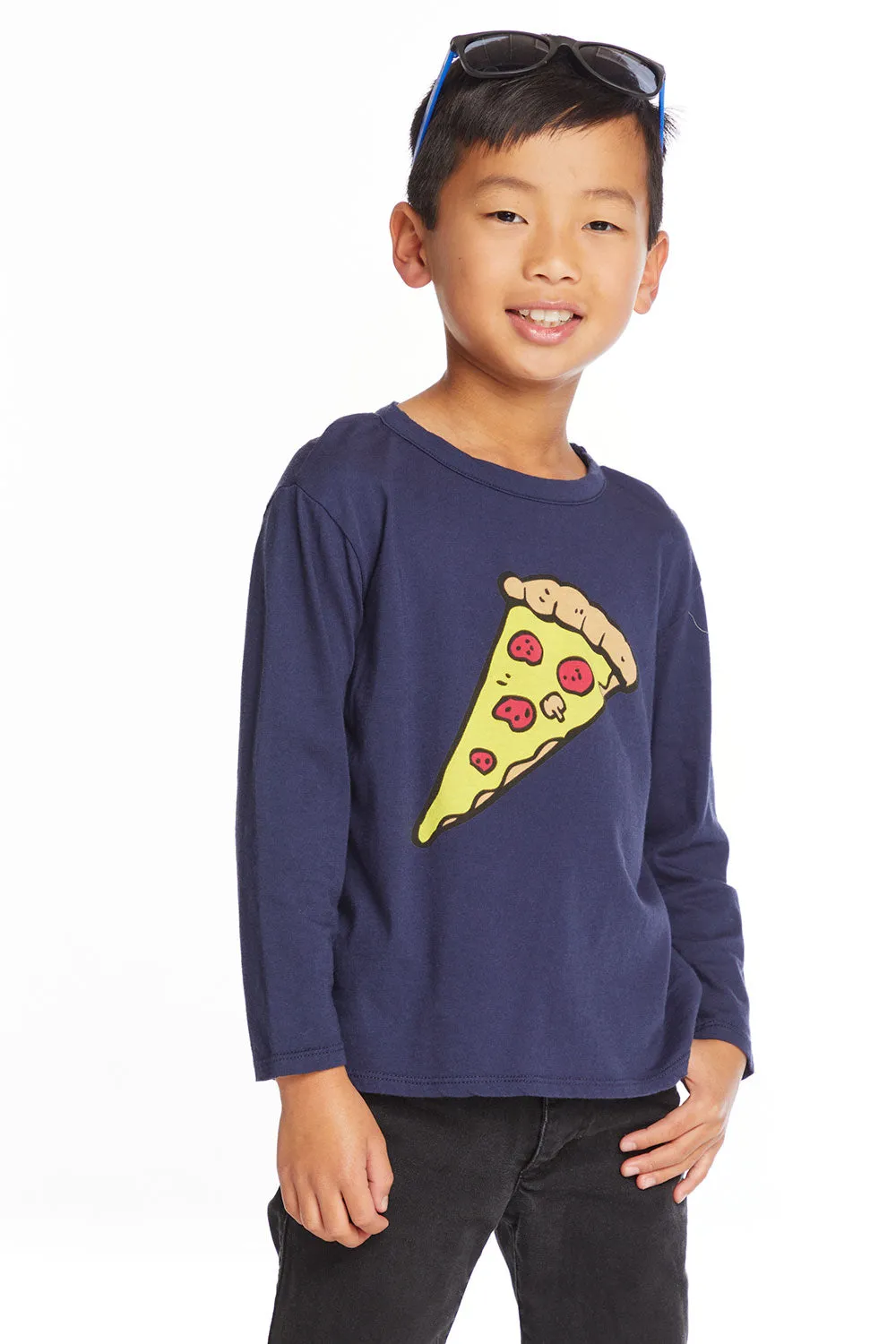 Pizza Love Boys Long Sleeve Crew Neck Tee sold by Chaser