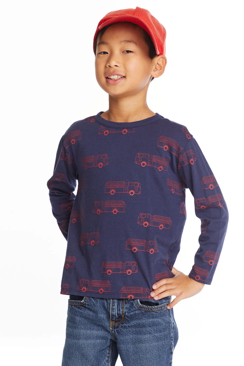 Fire Trucks Boys Long Sleeve Crew Neck Tee sold by Chaser