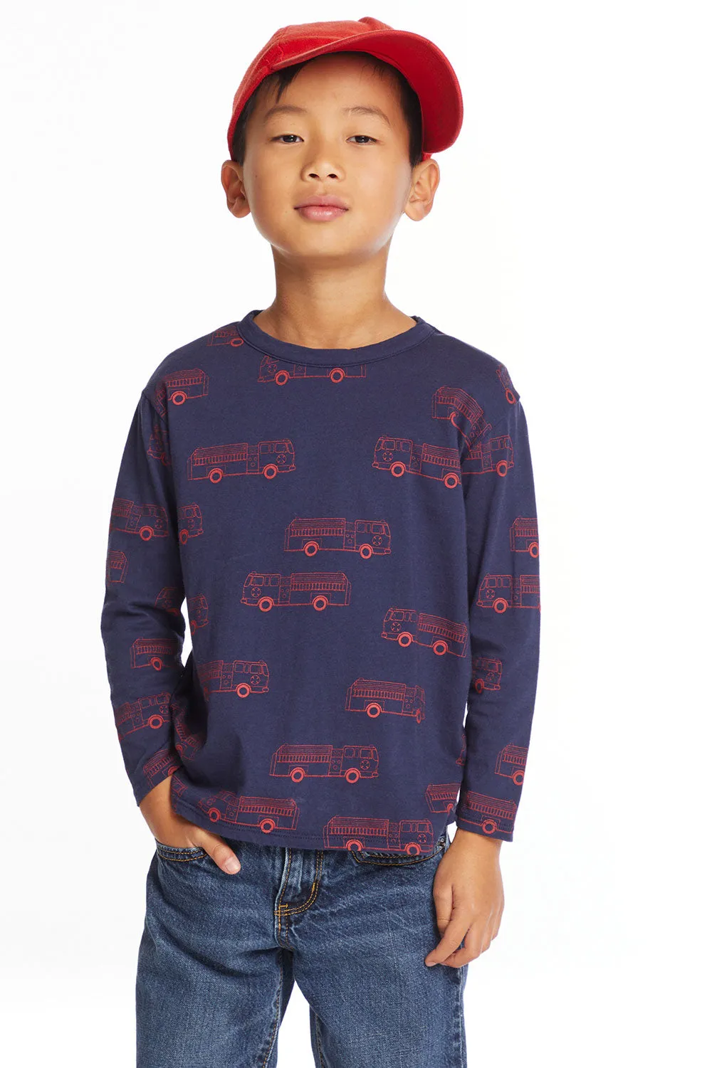 Fire Trucks Boys Long Sleeve Crew Neck Tee sold by Chaser product image thumbnail 2