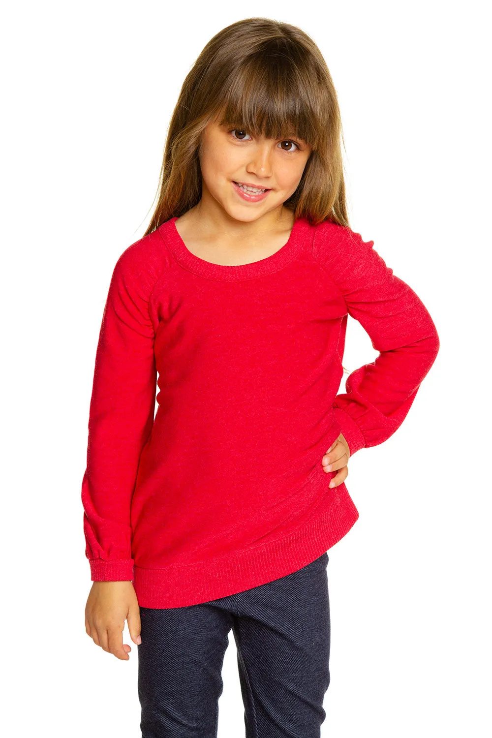 Girls Cozy Knit Puff Long Sleeve Raglan Pullover sold by Chaser