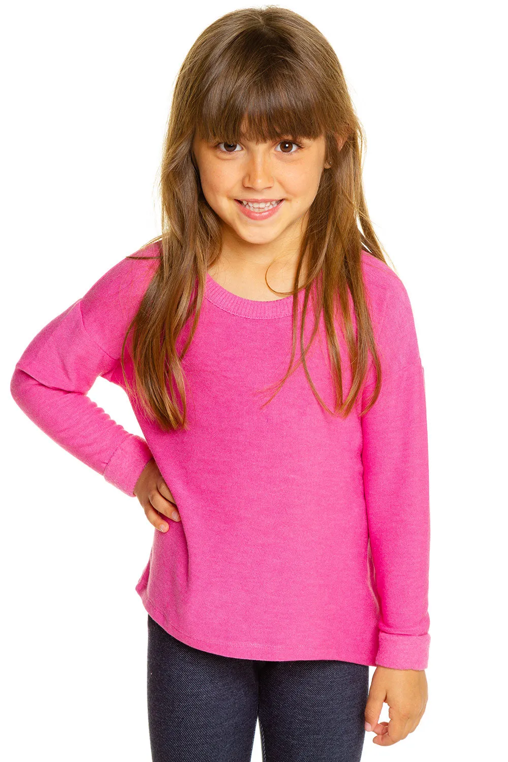 Girls Cozy Knit Rolled Long Sleeve Boxy Hi Lo Pullover sold by Chaser product image thumbnail 3