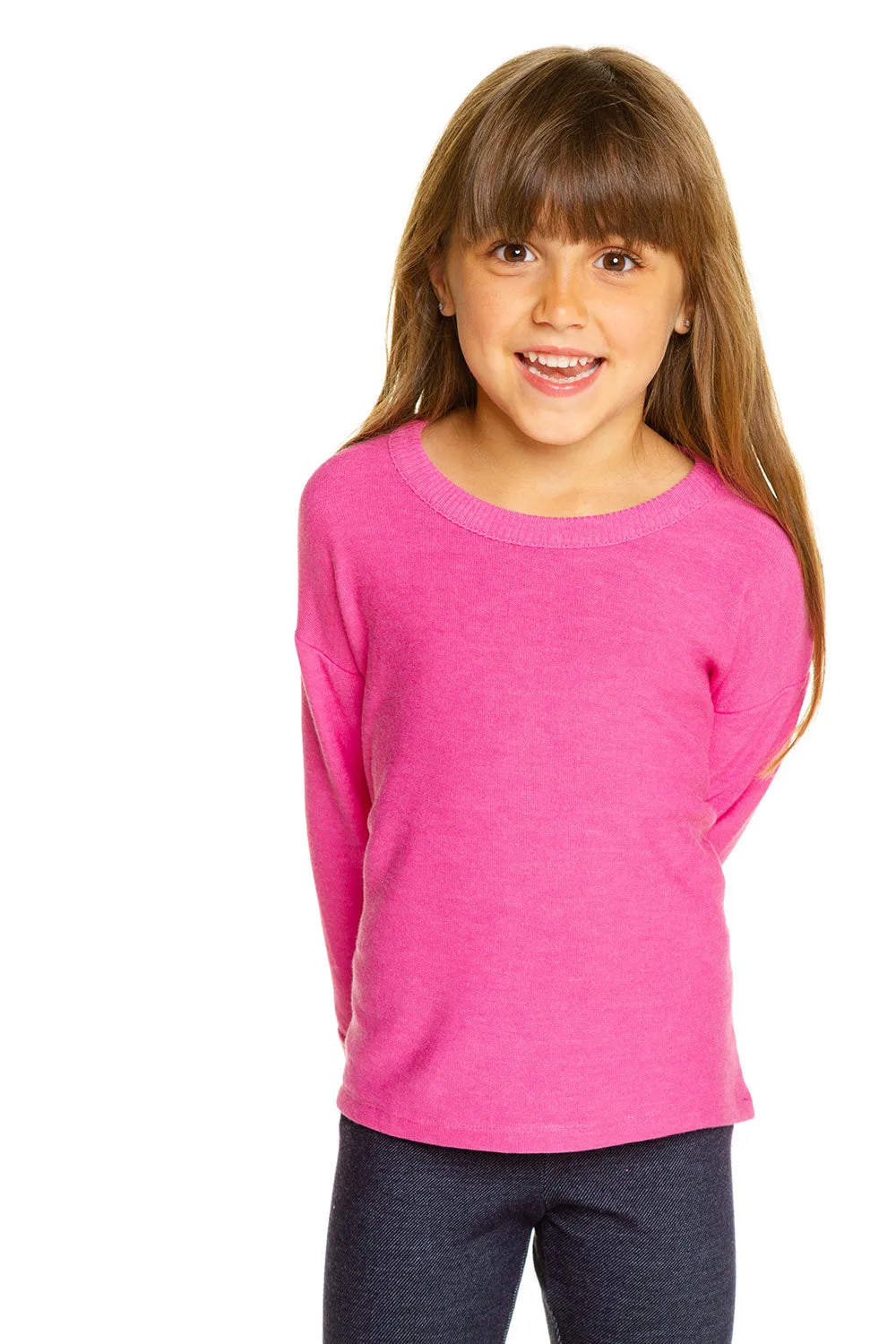 Girls Cozy Knit Rolled Long Sleeve Boxy Hi Lo Pullover sold by Chaser