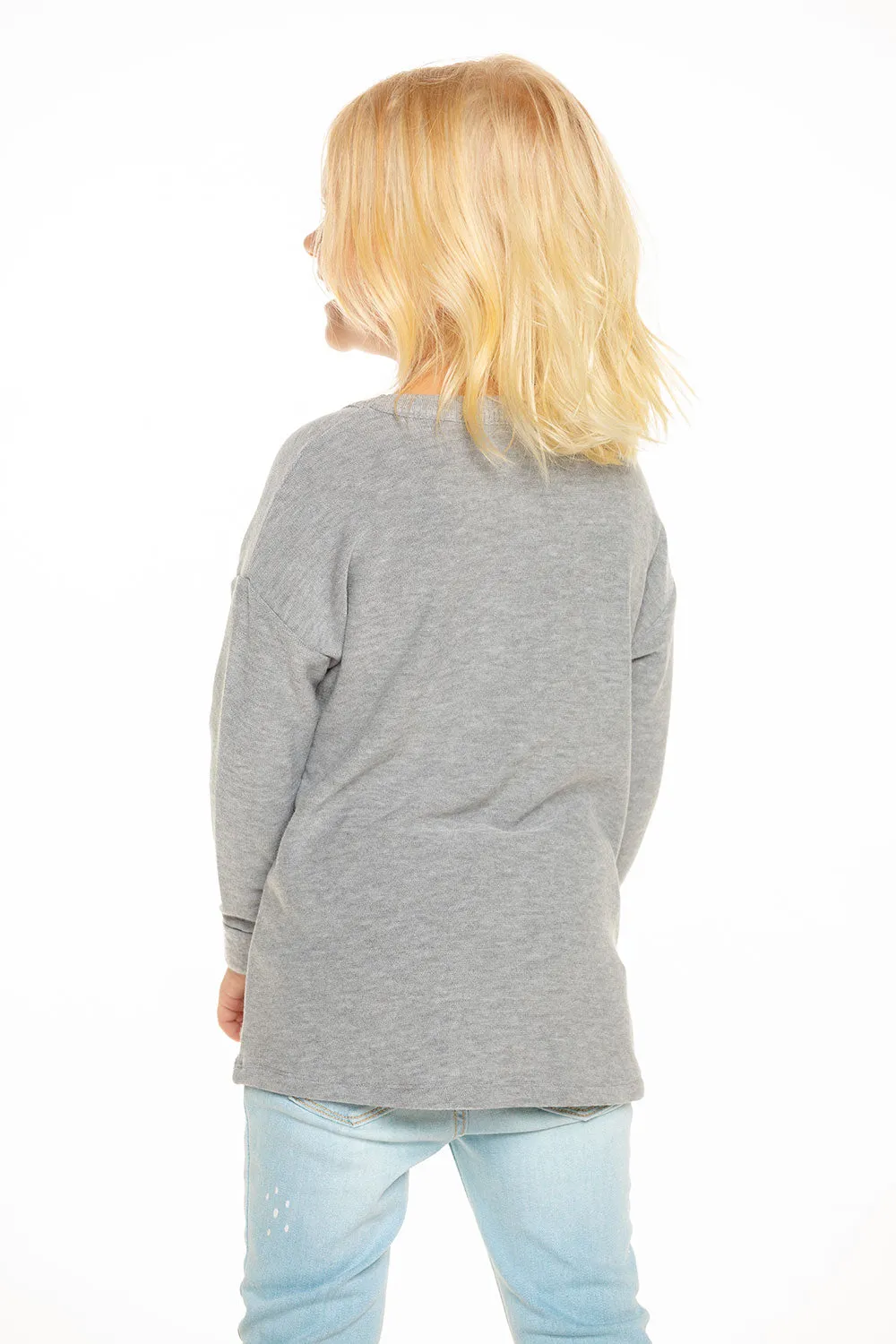 Girls Cozy Knit Rolled Long Sleeve Boxy Hi Lo Pullover sold by Chaser product image thumbnail 2