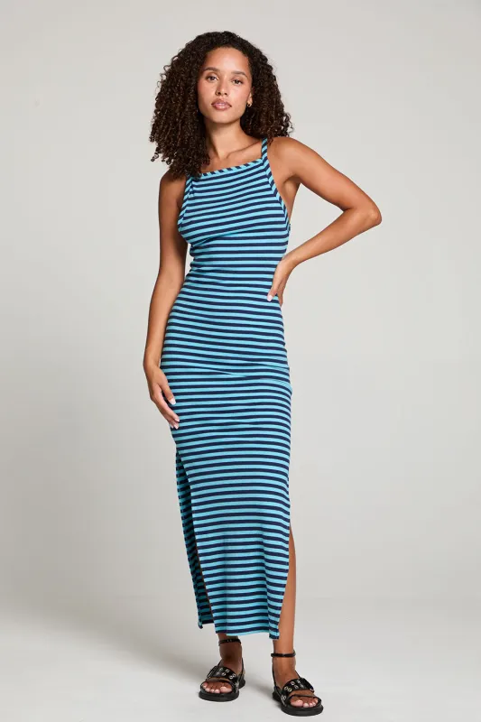 Evelyn Amalfi Blue Stripe Midi Dress sold by Chaser