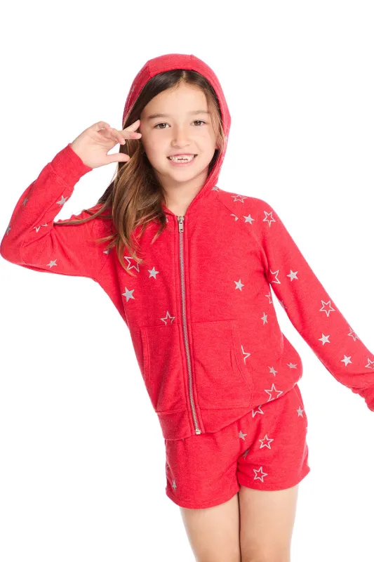 Zip Up Crimson Glitter Stars Hoodie sold by Chaser