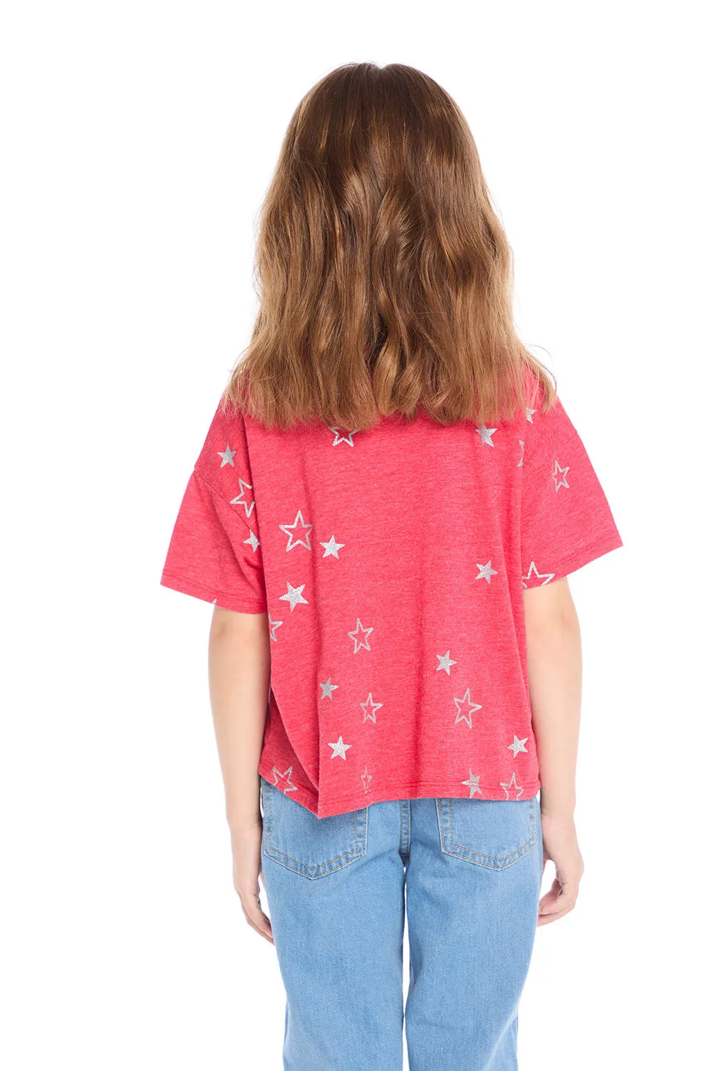 Tossed Crimson Glitter Stars Tee sold by Chaser product image thumbnail 3