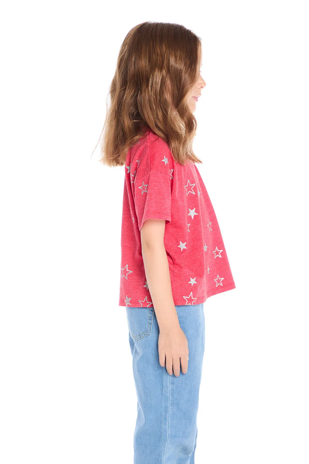 Tossed Crimson Glitter Stars Tee sold by Chaser product image thumbnail 2