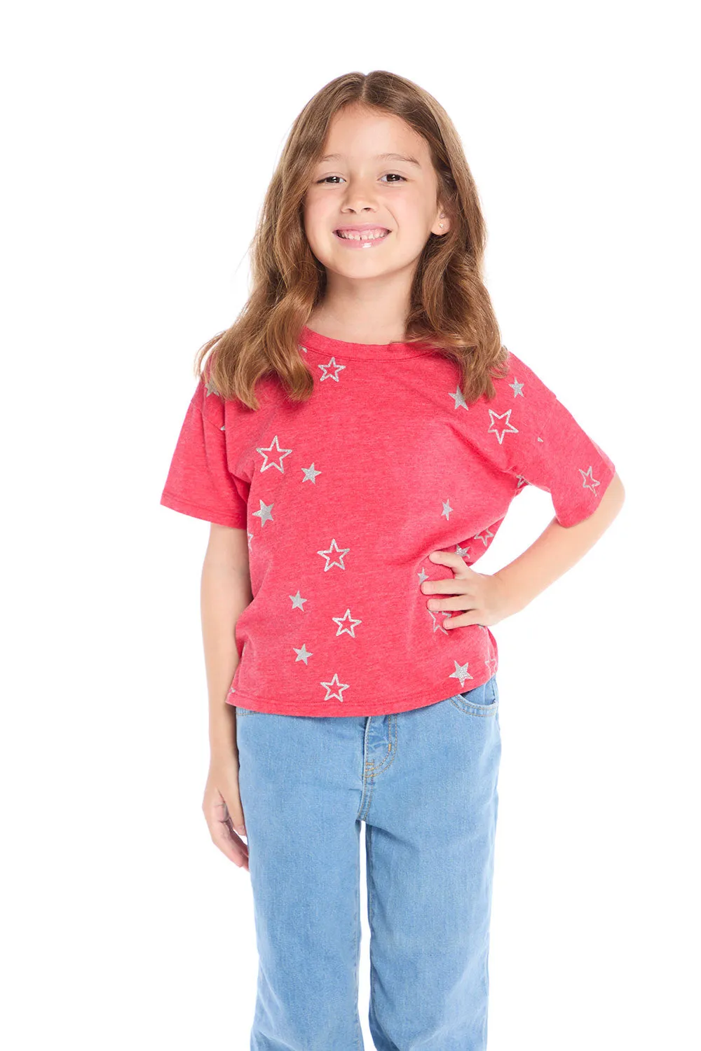 Tossed Crimson Glitter Stars Tee sold by Chaser