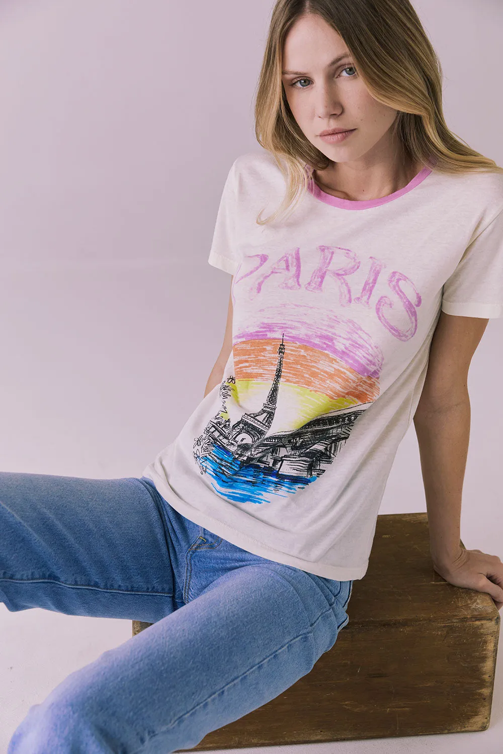 Sunset In Paris Vintage Jersey Crew Neck Tee sold by Chaser