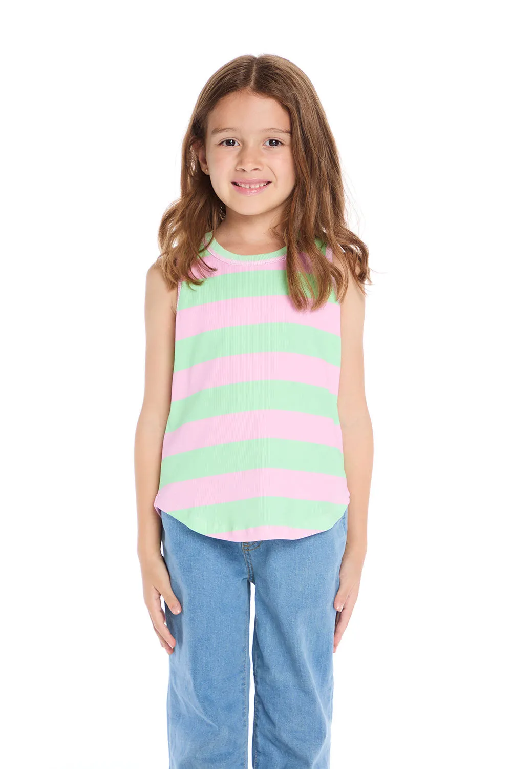 Pinky Aloe Stripe Shirttail Muscle Tee sold by Chaser