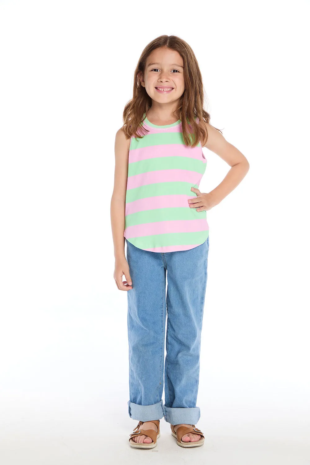 Pinky Aloe Stripe Shirttail Muscle Tee sold by Chaser product image thumbnail 4