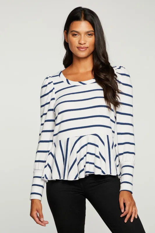 Recycled Bliss Knit Cuffed Puff Sleeve Peplum Pullover made by Chaser