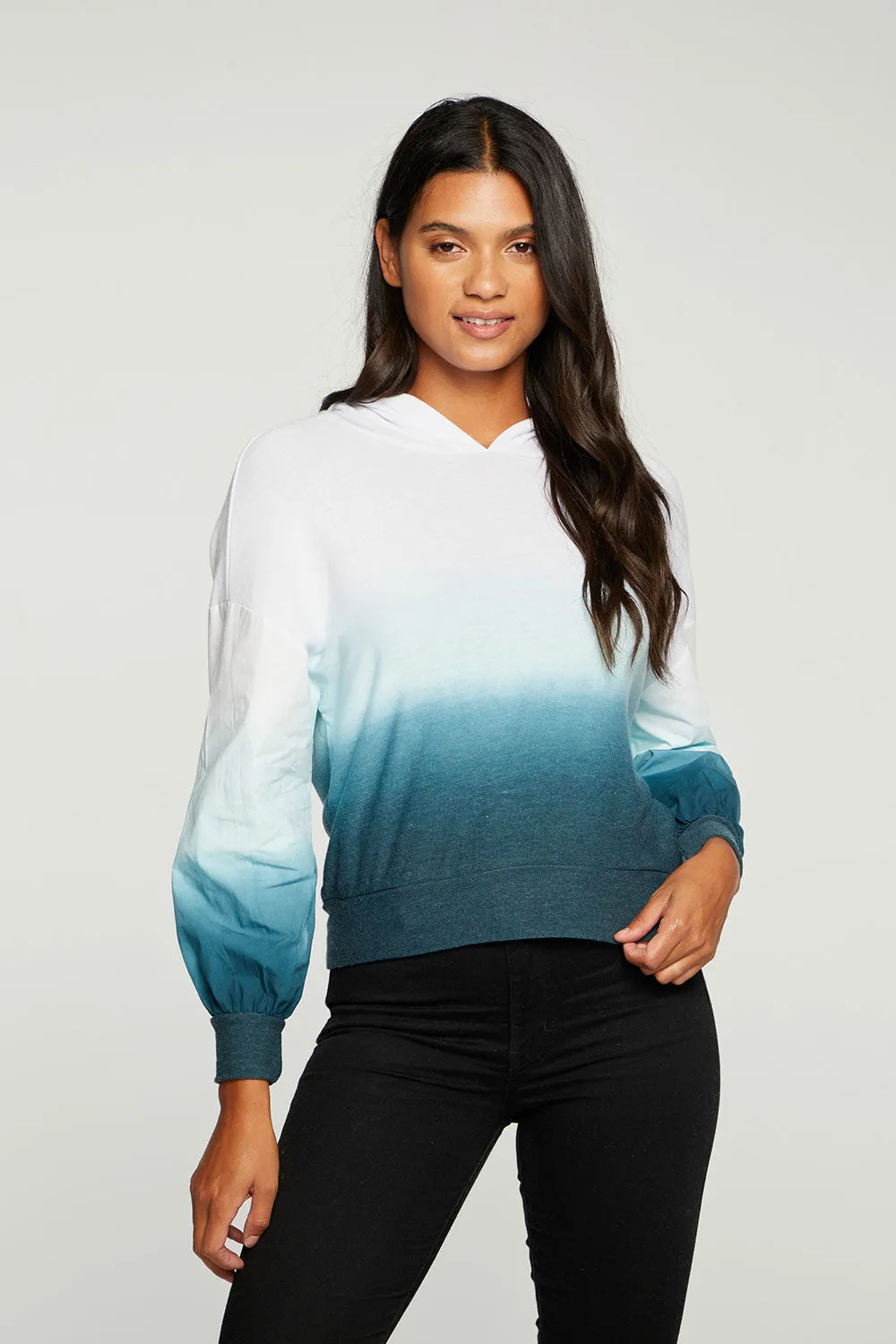 Recycled Cozy Knit Mixed Poplin Blouson Sleeve Pullover sold by Chaser product image thumbnail 4