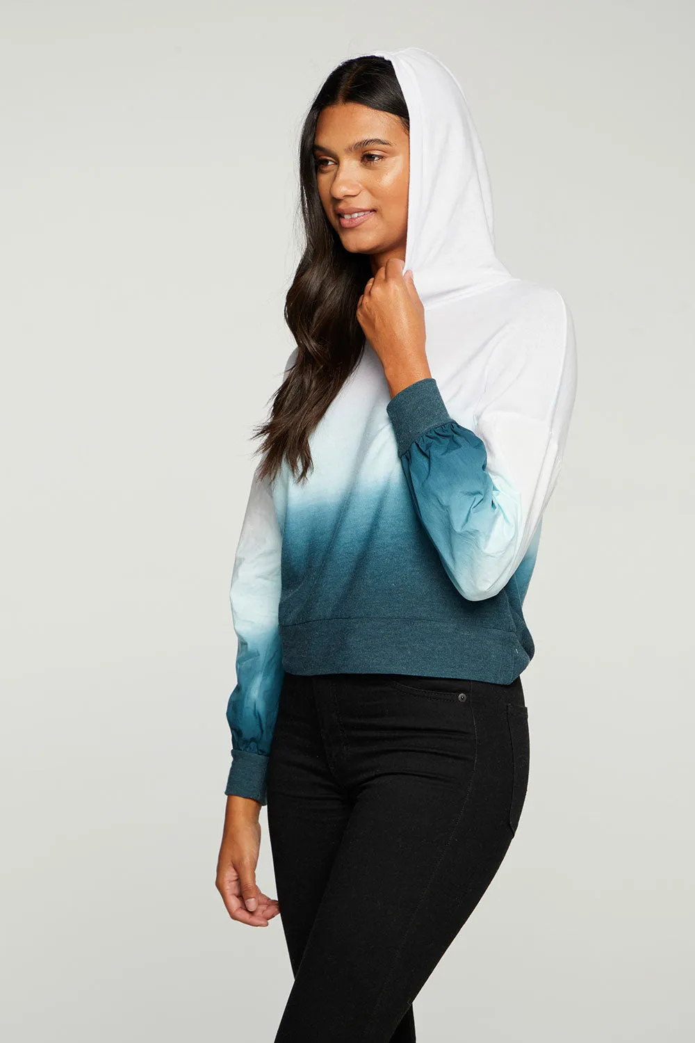 Recycled Cozy Knit Mixed Poplin Blouson Sleeve Pullover sold by Chaser product image thumbnail 2