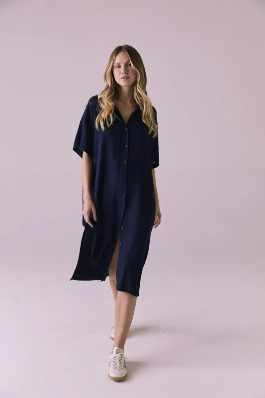 Seaside Navy Button Up Dress sold by Chaser
