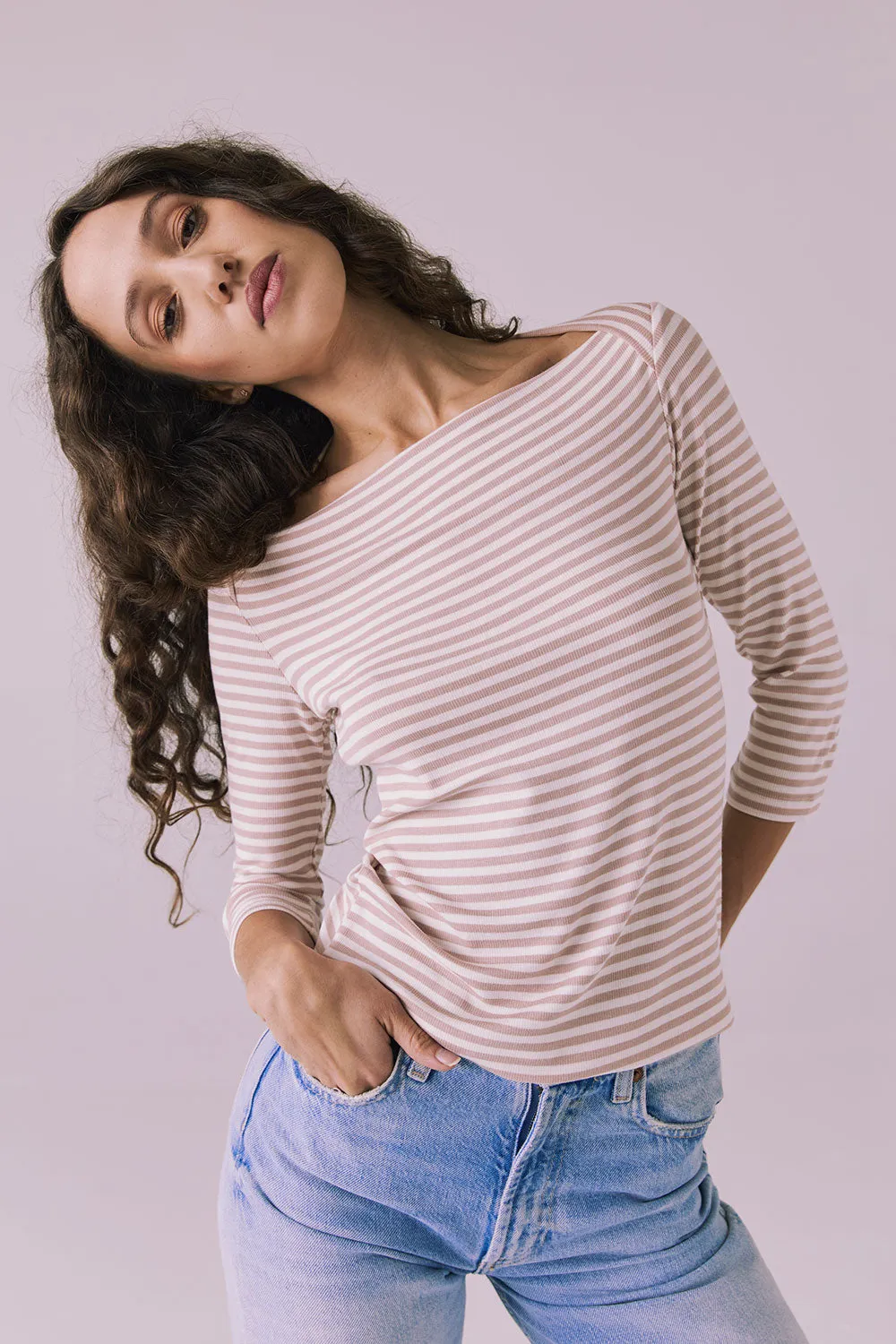 Malynne Khaki Stripe Tee sold by Chaser