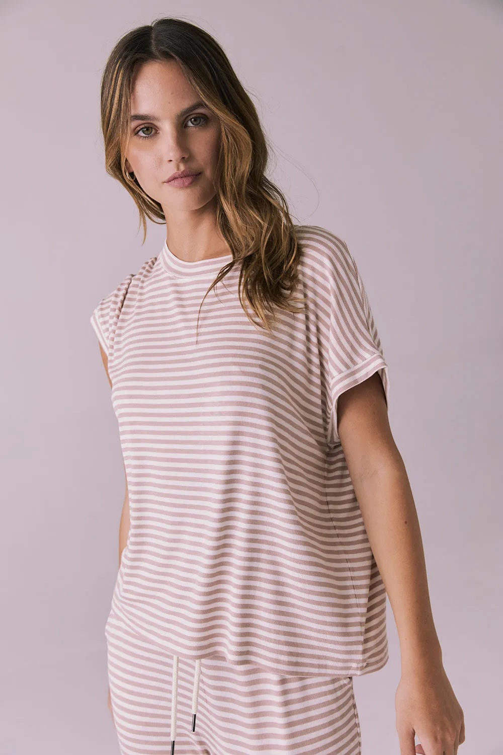 Audrey Khaki Stripe Tee sold by Chaser product image thumbnail 2