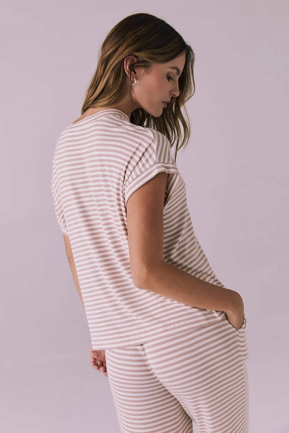 Audrey Khaki Stripe Tee sold by Chaser product image thumbnail 3