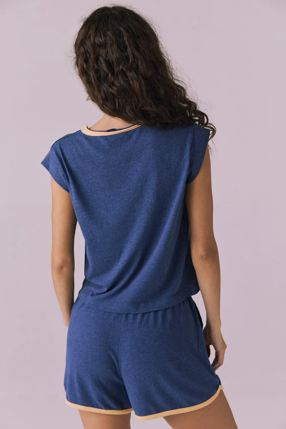 Flora Cropped Honest Indigo Cap Sleeve Crewneck Tee sold by Chaser product image thumbnail 2