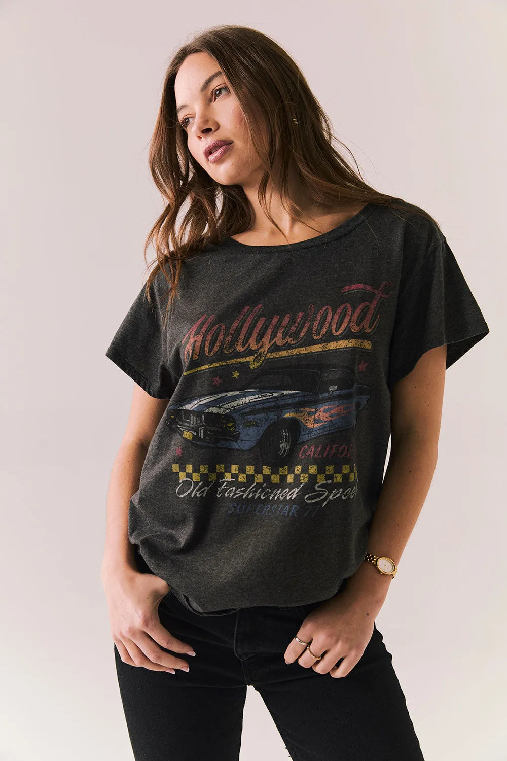 Superstar 77 Tee – Black Vintage Racer Graphic Tee sold by Chaser product image thumbnail 2