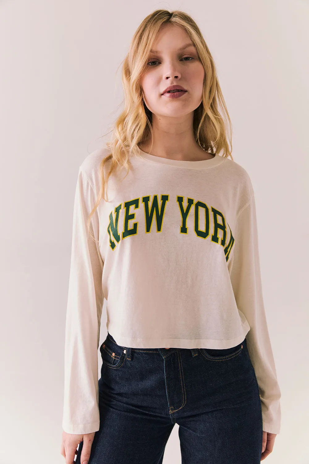 New York Long Sleeve – White Scoop Neck Tee with Vintage City Graphic sold by Chaser product image thumbnail 4
