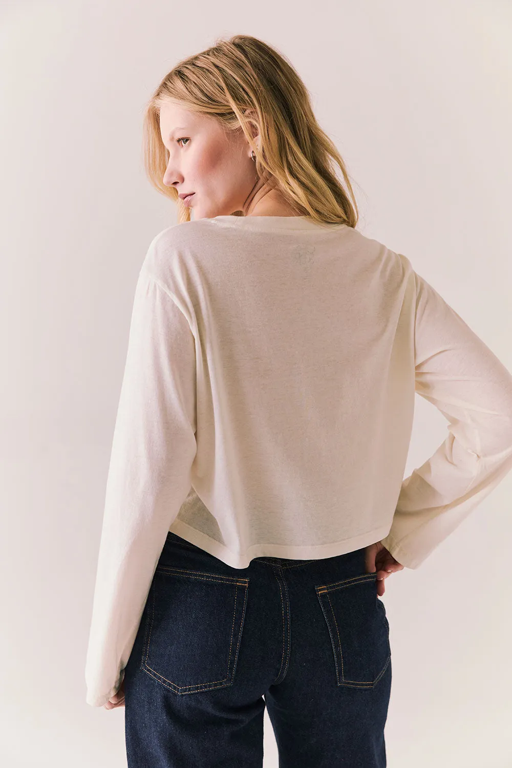 New York Long Sleeve – White Scoop Neck Tee with Vintage City Graphic sold by Chaser product image thumbnail 5