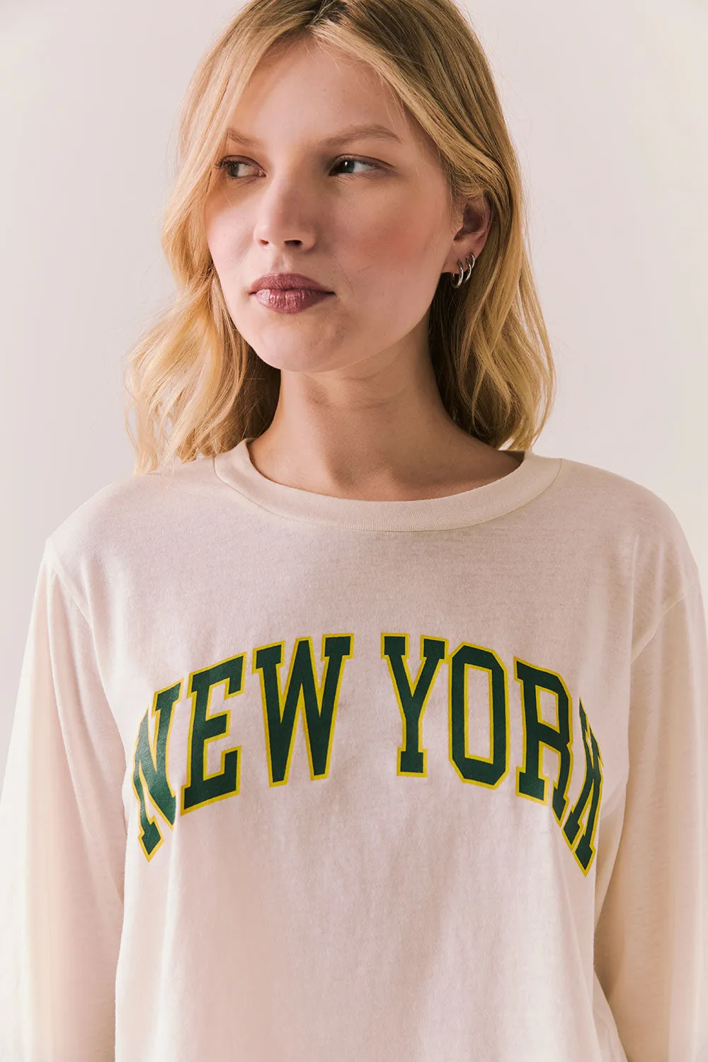 New York Long Sleeve – White Scoop Neck Tee with Vintage City Graphic sold by Chaser product image thumbnail 2