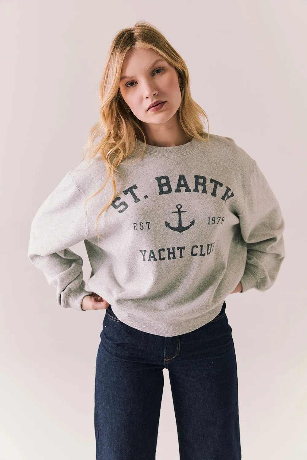 St. Barth Yacht Club Pullover – Heather Gray Sweatshirt with Retro Print sold by Chaser product image thumbnail 5