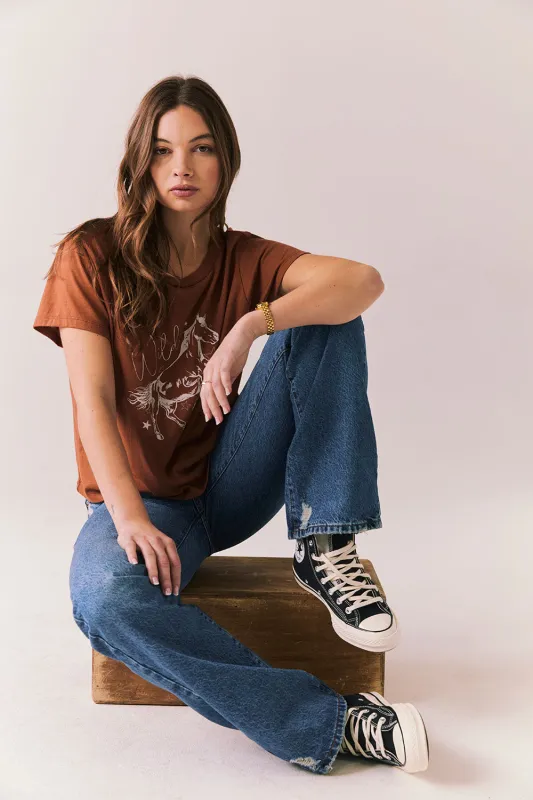 Wild Horses Tee – Retro Rodeo Graphic Tee in Whiskey Brown sold by Chaser