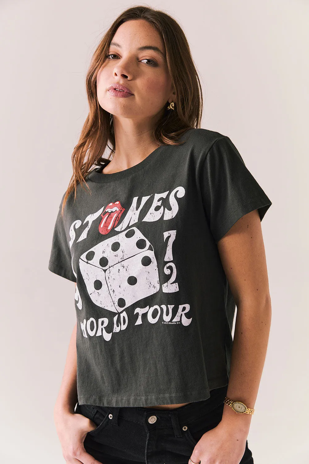 Rolling Stones Dice Tour Tee – Cropped Vintage Band Tee in Black sold by Chaser product image thumbnail 4