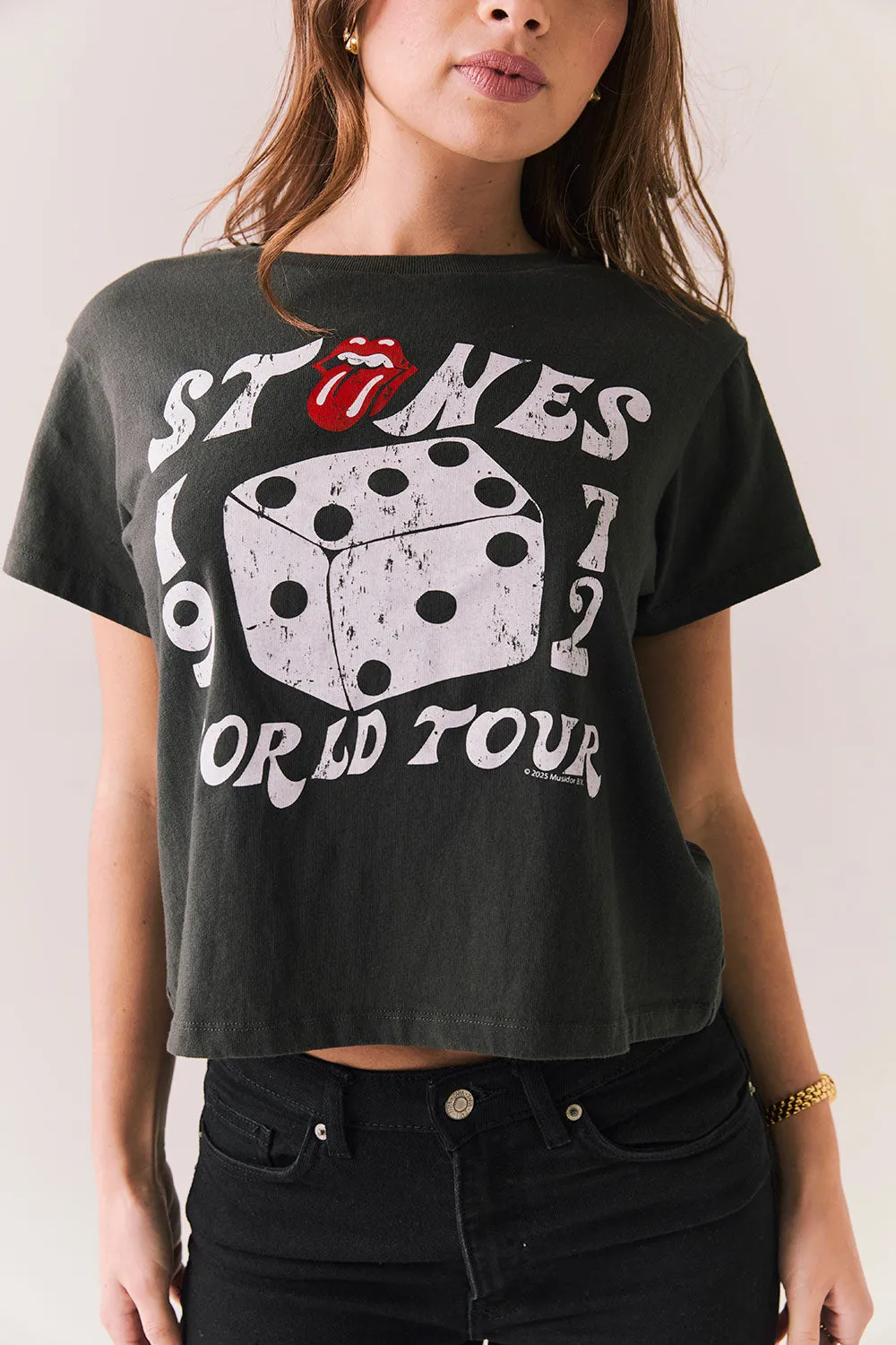 Rolling Stones Dice Tour Tee – Cropped Vintage Band Tee in Black sold by Chaser product image thumbnail 3