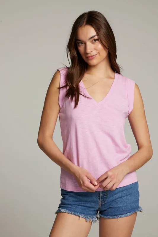 Rolled Pastel Lavender Armhole V-neck Muscle Tank sold by Chaser