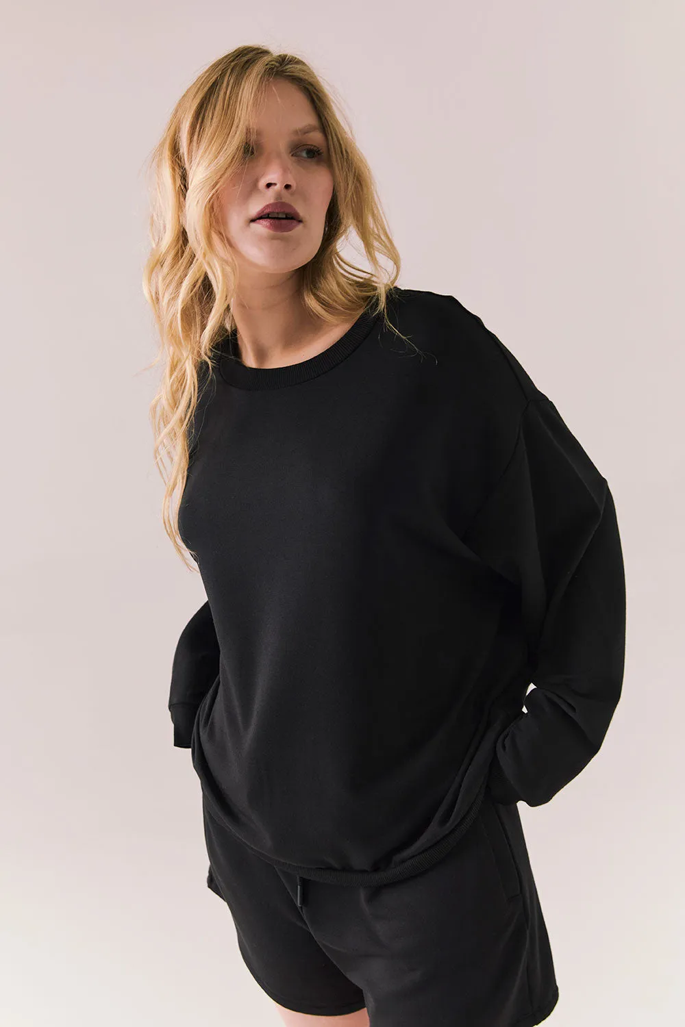 Cornell Pullover – Black Lounge Sweatshirt with Scoop Neck sold by Chaser product image thumbnail 4