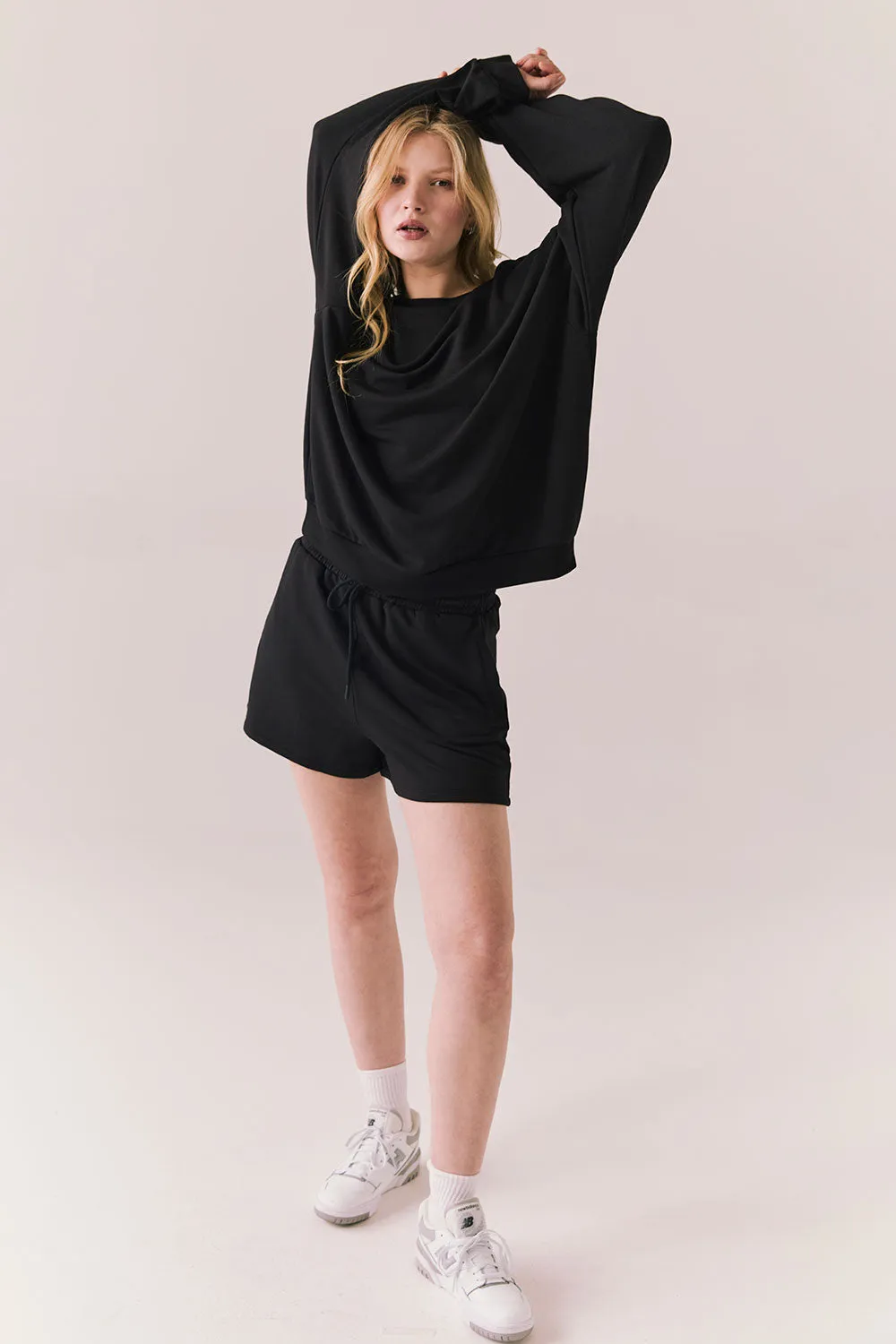 Cornell Pullover – Black Lounge Sweatshirt with Scoop Neck sold by Chaser product image thumbnail 2