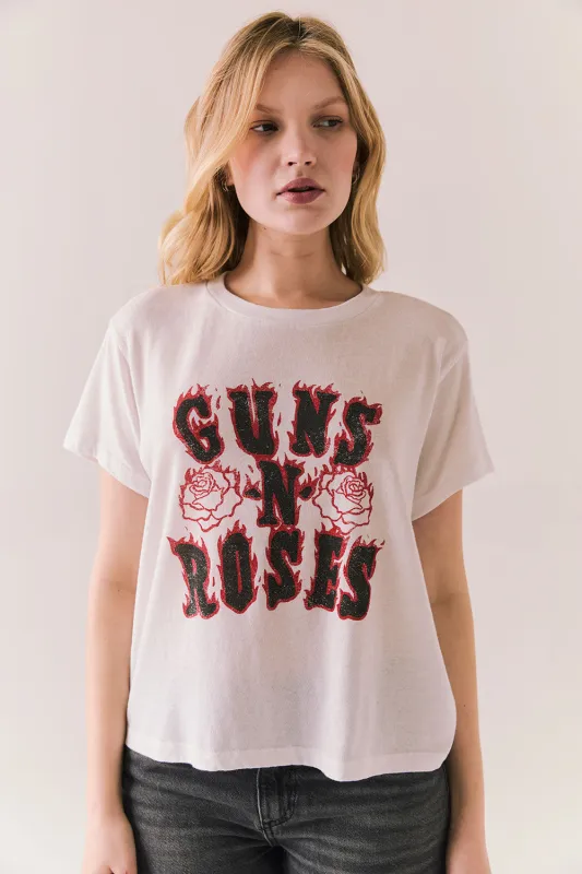 Guns N’ Roses Flaming Roses Tee – Vintage Rock Graphic Tee in White sold by Chaser