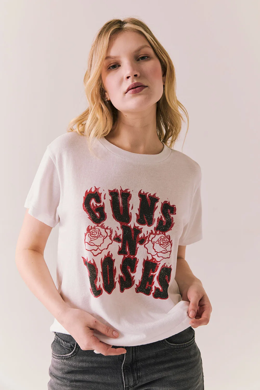 Guns N’ Roses Flaming Roses Tee – Vintage Rock Graphic Tee in White sold by Chaser product image thumbnail 2