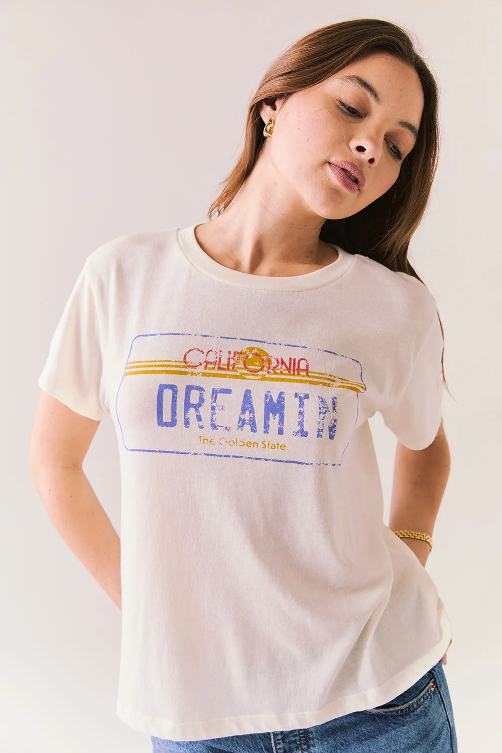 Cali Dreamin Tee – White Retro Graphic Tee with License Plate Print sold by Chaser product image thumbnail 3