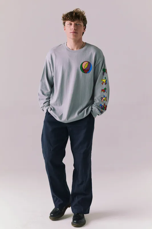 Grateful Dead Stealie Long Sleeve – Silver Grey Rainbow Skull Graphic Tee sold by Chaser