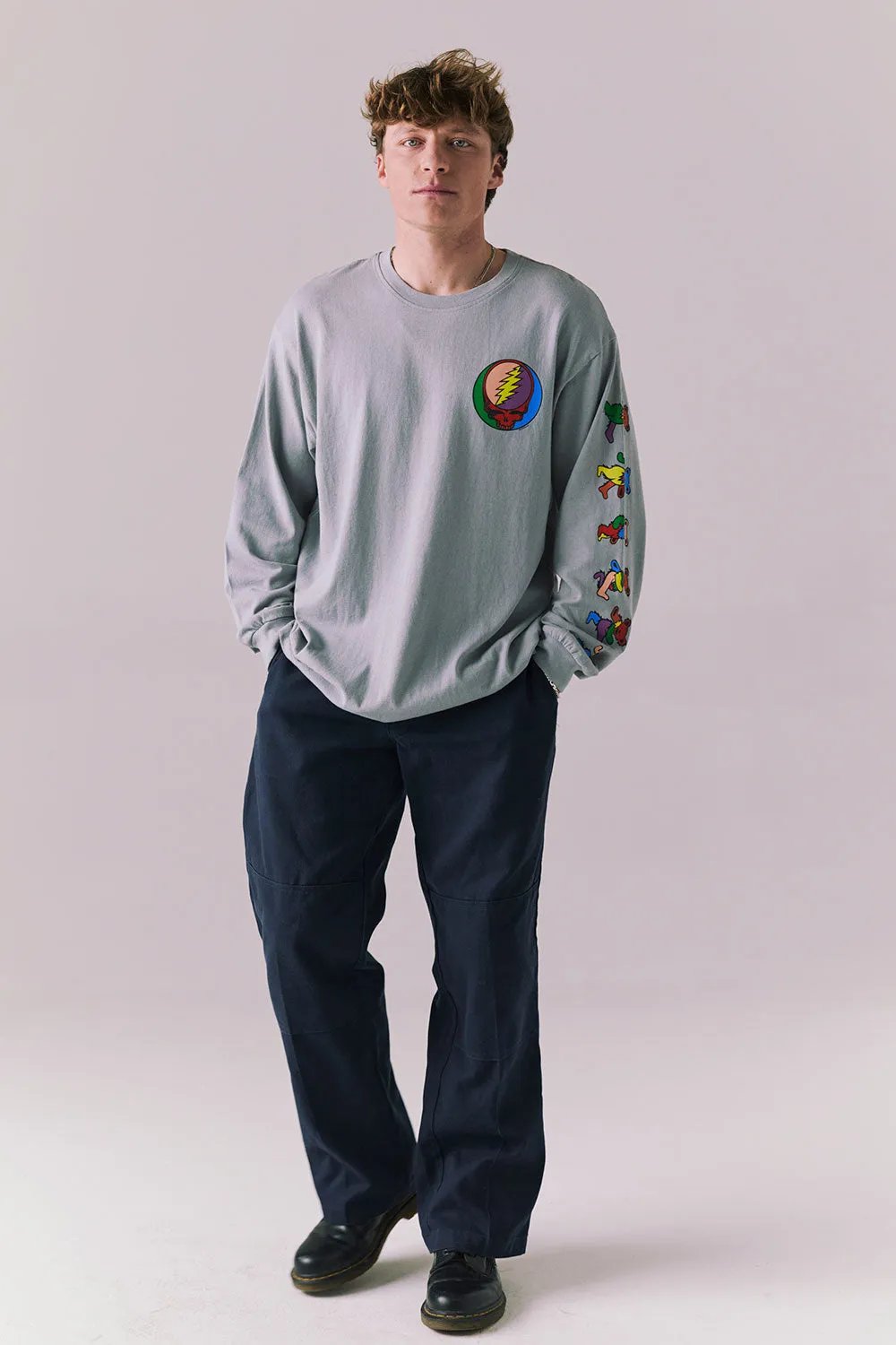 Grateful Dead Stealie Long Sleeve – Silver Grey Rainbow Skull Graphic Tee sold by Chaser