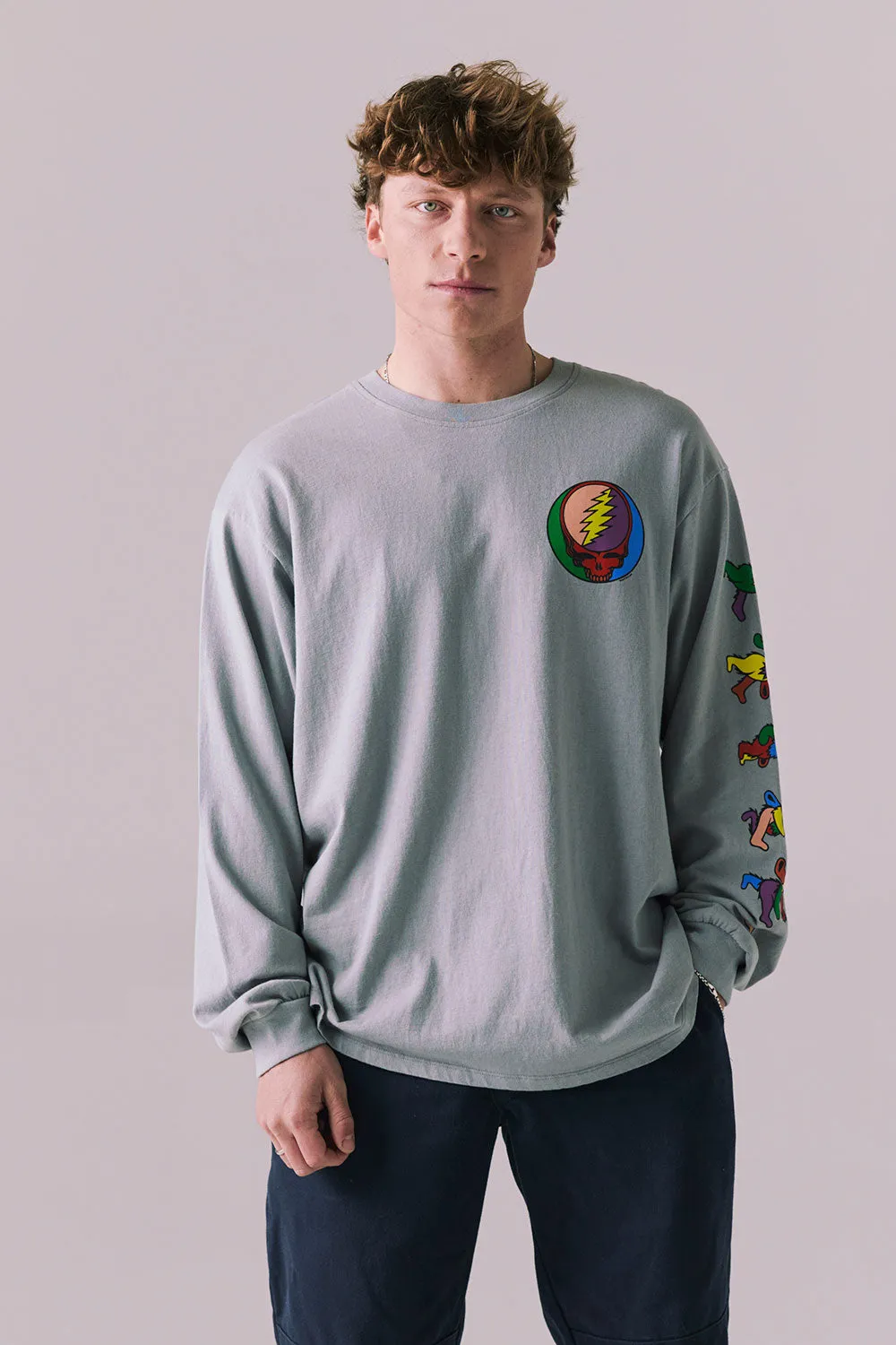 Grateful Dead Stealie Long Sleeve – Silver Grey Rainbow Skull Graphic Tee sold by Chaser product image thumbnail 3