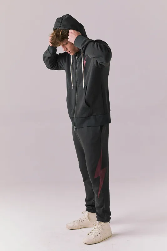Bolt Black Hoodie – Tonal Lightning Fleece Pullover sold by Chaser