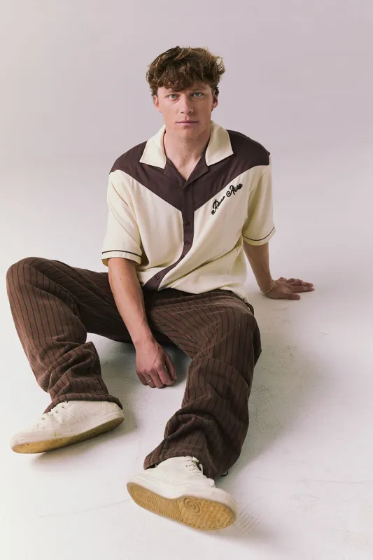 Pinstripe Pants – Retro Men’s Joggers in Kahlua Brown made by Chaser