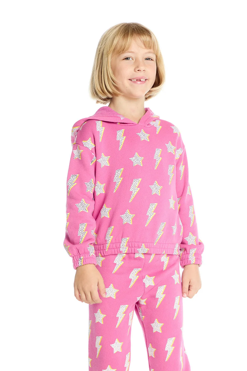 Semi Cropped Shirred Pink Lightning Hoodie Pullover sold by Chaser product image thumbnail 2