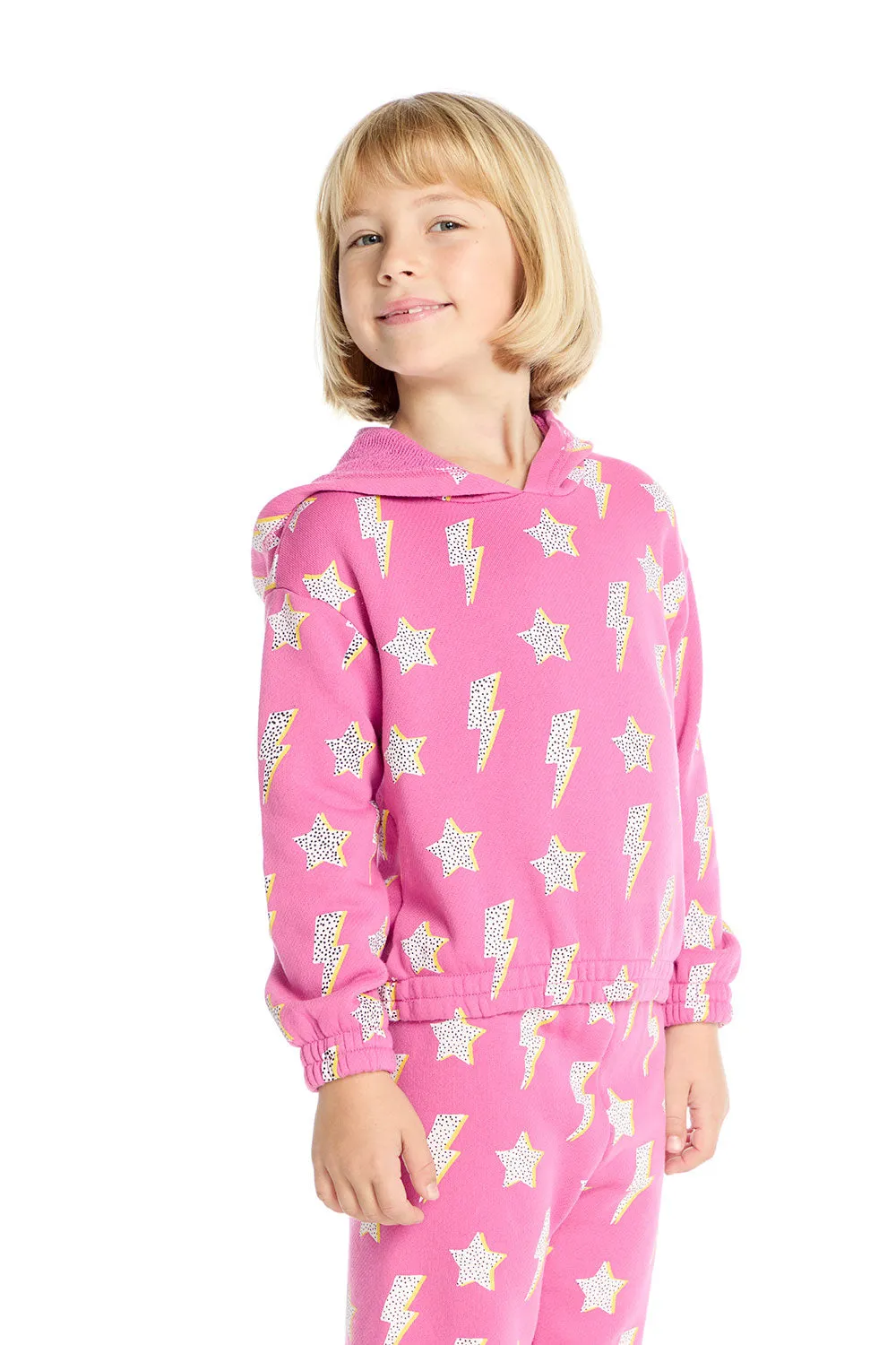 Semi Cropped Shirred Pink Lightning Hoodie Pullover sold by Chaser product image thumbnail 3