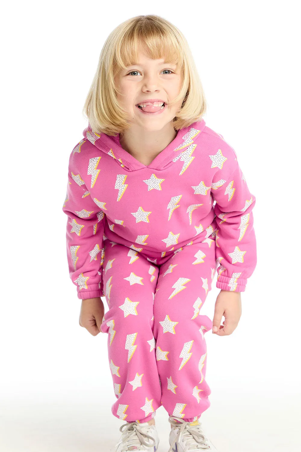 Semi Cropped Shirred Pink Lightning Hoodie Pullover sold by Chaser